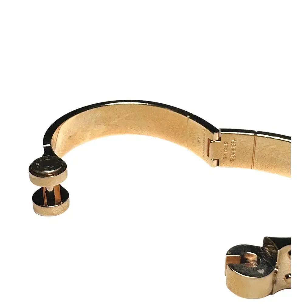 Hermes Charniere Printed Enamel Narrow Hinged Bracelet Rose Gold Plated